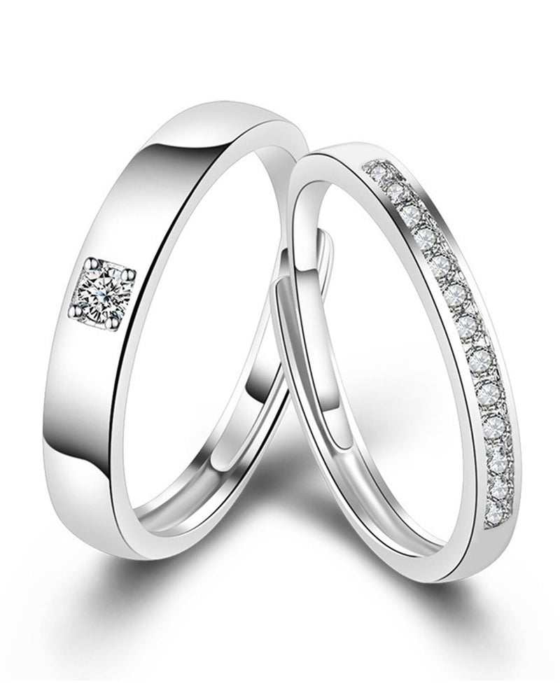Acruccen 2 Pcs Couple Rings for Women and Men Couples Matching Rings Cubic Zirconia Half Eternity Band Rings Anniversary Promise Engagement Wedding Ring Sets Adjustable - Image 1