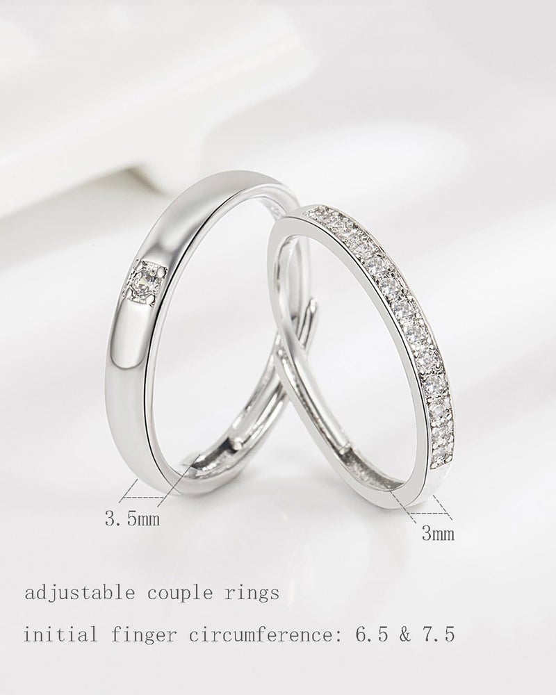 Acruccen 2 Pcs Couple Rings for Women and Men Couples Matching Rings Cubic Zirconia Half Eternity Band Rings Anniversary Promise Engagement Wedding Ring Sets Adjustable - Image 3
