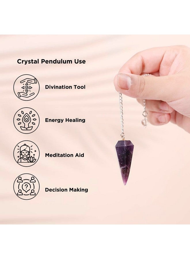 Shubhanjali Shubhanjali Reiki Healing Amethyst Point Pendulum Dowsing 1 Pcs | Feng Shui Raw Crystal Amethyst Faceted Dowsing Stone Pendulum with Chain Beads for Healing  - Image 3