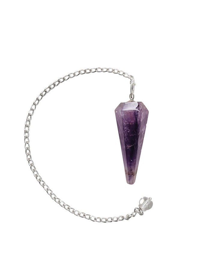 Shubhanjali Shubhanjali Reiki Healing Amethyst Point Pendulum Dowsing 1 Pcs | Feng Shui Raw Crystal Amethyst Faceted Dowsing Stone Pendulum with Chain Beads for Healing  - Image 1