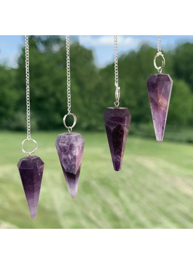 Shubhanjali Shubhanjali Reiki Healing Amethyst Point Pendulum Dowsing 1 Pcs | Feng Shui Raw Crystal Amethyst Faceted Dowsing Stone Pendulum with Chain Beads for Healing  - Image 5