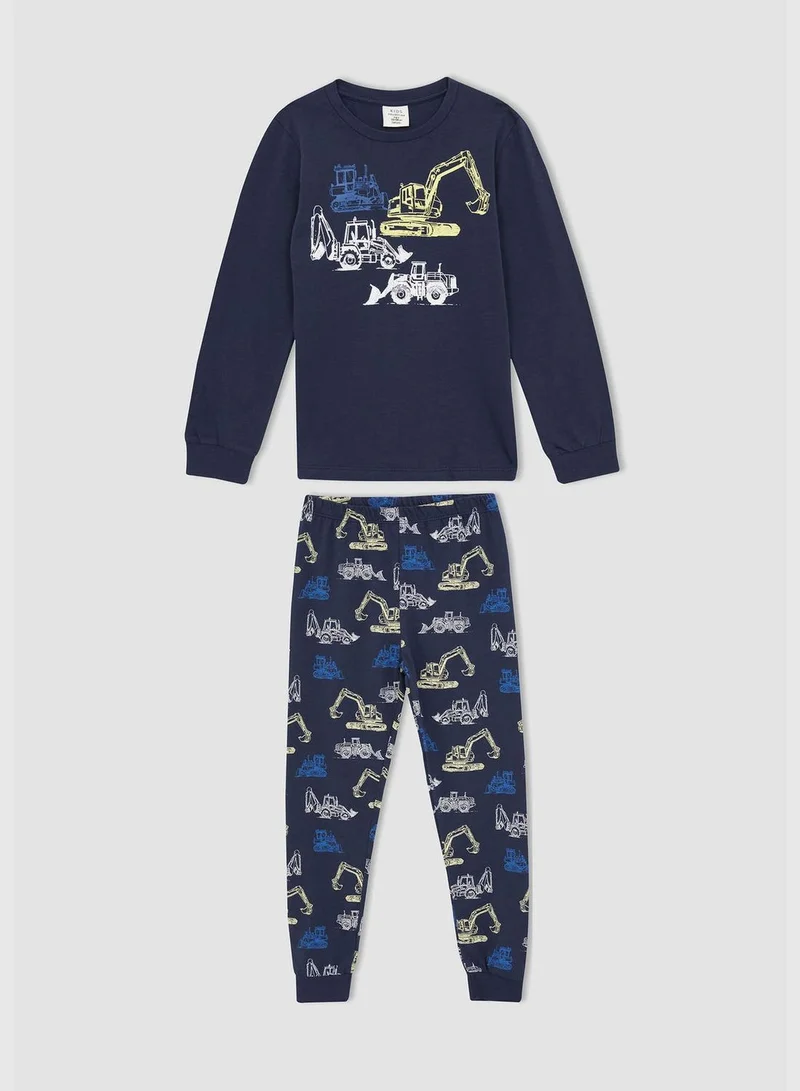 DeFacto Long Sleeve Working Machine Print Pyjamas Set