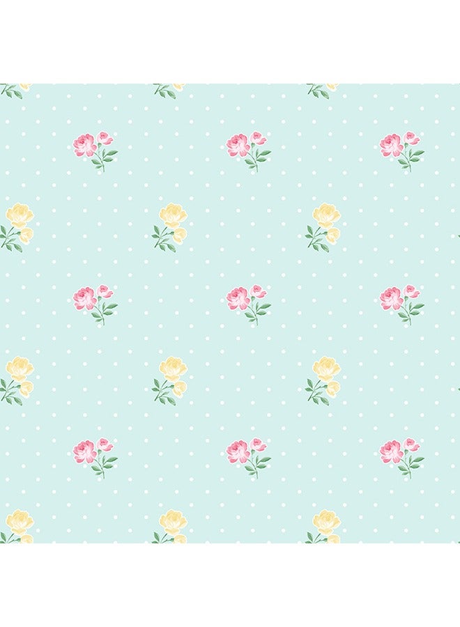 JAMEEL MATILDA - Delicate Pink & Yellow Rosebud Design on Light Blue - Charming Nursery or Bedroom Wallpaper  - Image 1