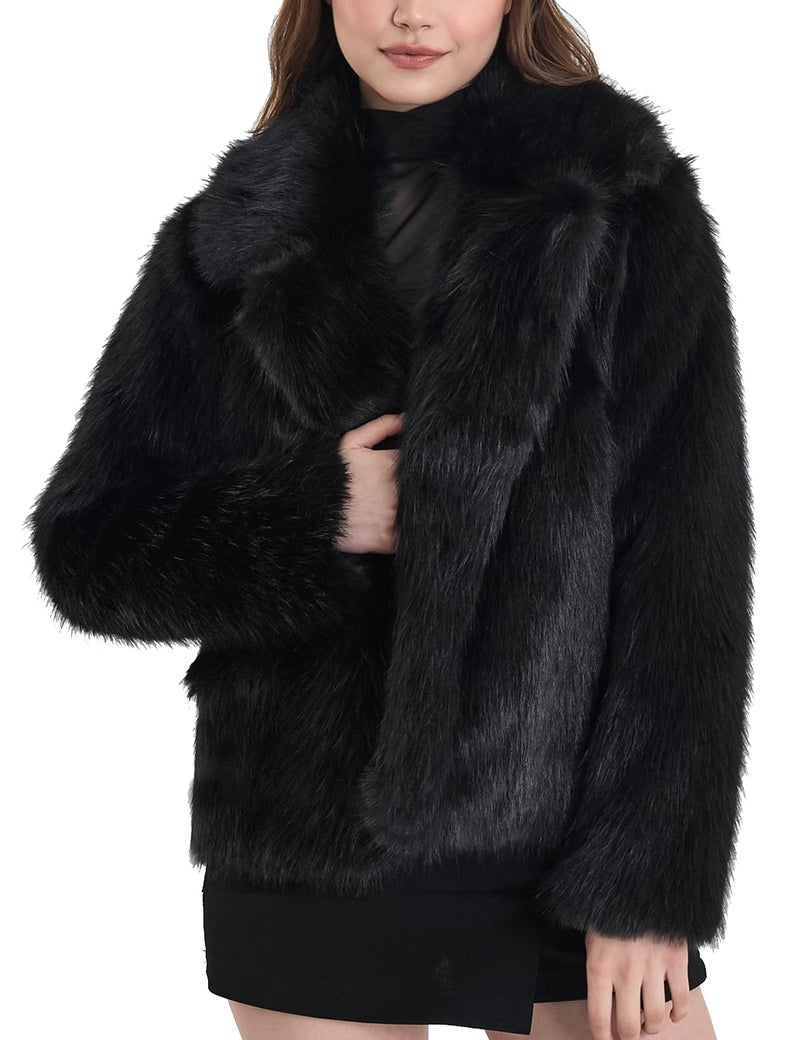Yimoon Women's Faux Fur Coat Long Sleeve Lapel Fluffy Jacket Open Front Furry Winter Warm Shaggy Parka Coats Outerwear(Black-S) - Image 1