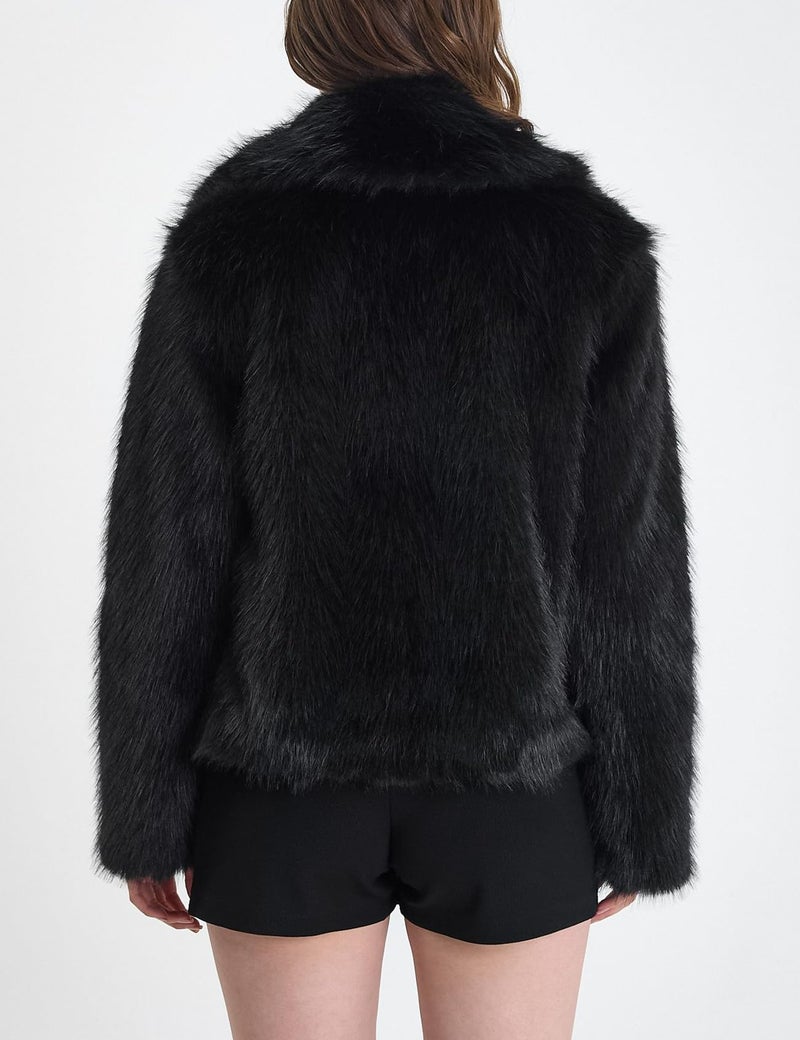 Yimoon Women's Faux Fur Coat Long Sleeve Lapel Fluffy Jacket Open Front Furry Winter Warm Shaggy Parka Coats Outerwear(Black-S) - Image 3