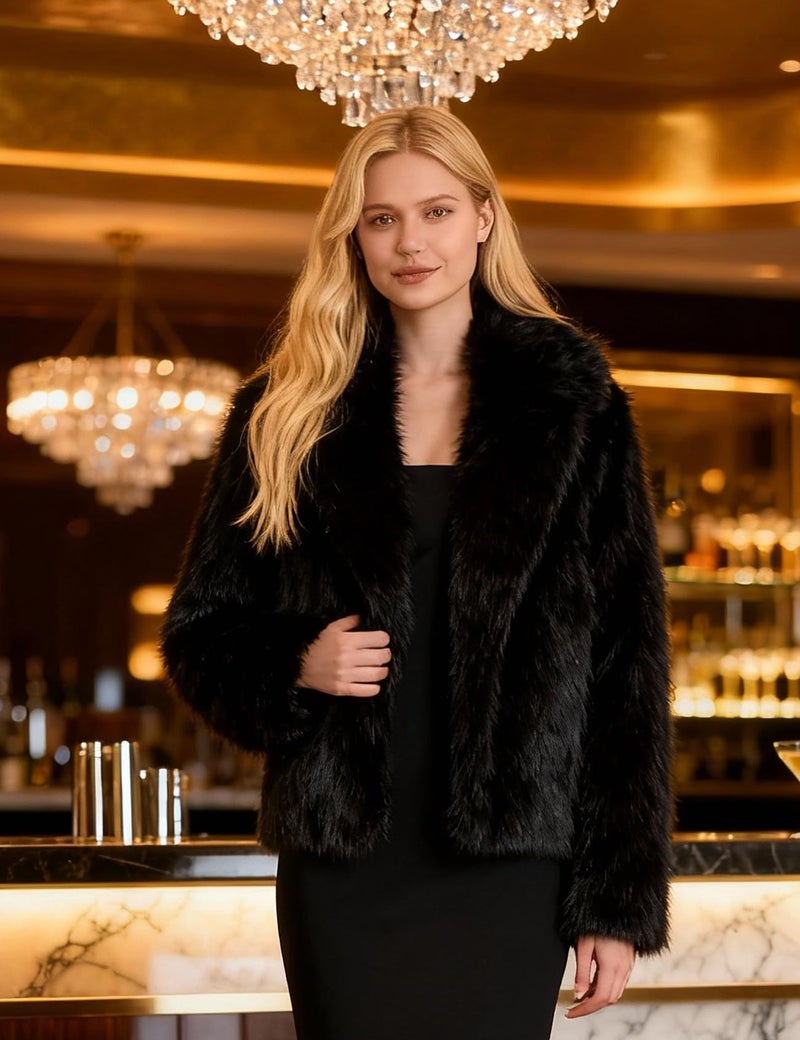 Yimoon Women's Faux Fur Coat Long Sleeve Lapel Fluffy Jacket Open Front Furry Winter Warm Shaggy Parka Coats Outerwear(Black-S) - Image 4