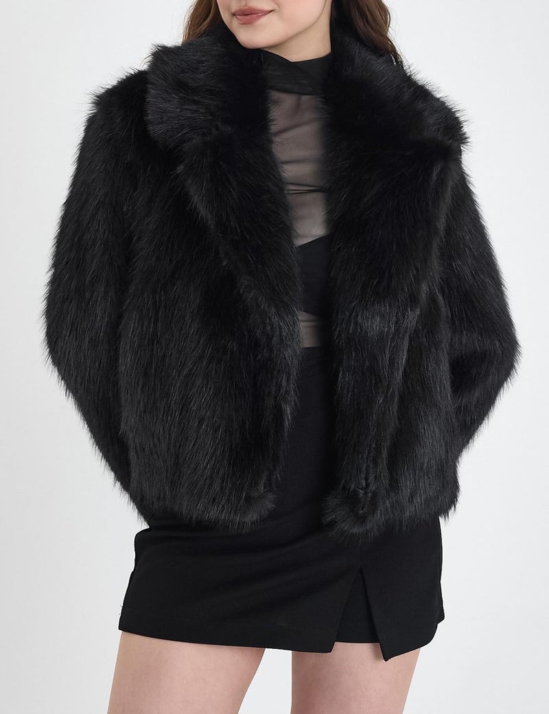 Yimoon Women's Faux Fur Coat Long Sleeve Lapel Fluffy Jacket Open Front Furry Winter Warm Shaggy Parka Coats Outerwear(Black-S) - Image 2