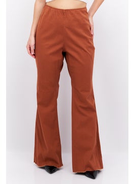 Tinseltown Women Plus Size High Rise Solid Stretchable Flared Pants, Brown  - Image 1