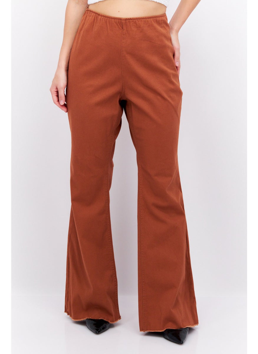 Tinseltown - Women Plus Size High Rise Solid Stretchable Flared Pants, Brown - Image 1