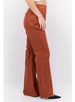Tinseltown Women Plus Size High Rise Solid Stretchable Flared Pants, Brown  - Image 4