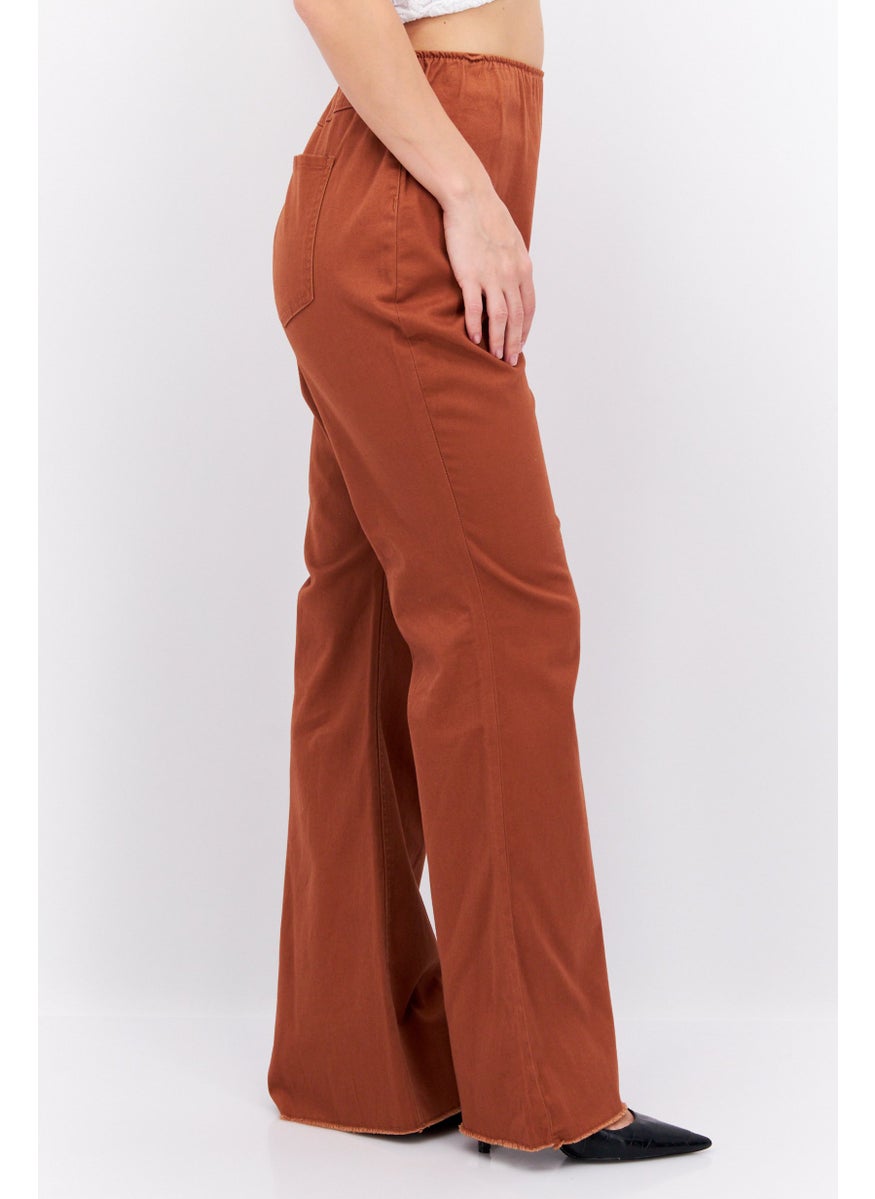 Tinseltown - Women Plus Size High Rise Solid Stretchable Flared Pants, Brown - Image 1