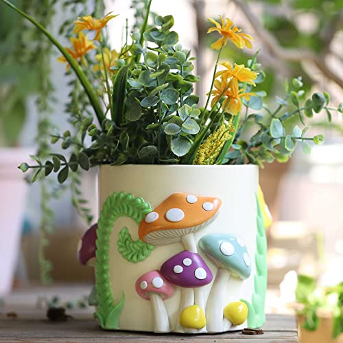 GUGUGO Colorful Mushrooms Planters Cute Unique Rainbow Planter with Drainage, Vintage Retro Flower Plant pots for Indoor & Outdoor Plants, Boho Modern Home Décor (A,5 Inch) - Image 1