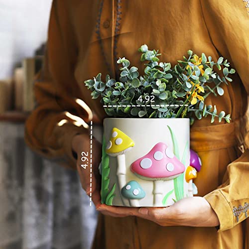 GUGUGO Colorful Mushrooms Planters Cute Unique Rainbow Planter with Drainage, Vintage Retro Flower Plant pots for Indoor & Outdoor Plants, Boho Modern Home Décor (A,5 Inch) - Image 2