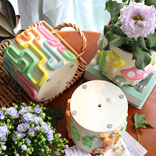 GUGUGO Colorful Mushrooms Planters Cute Unique Rainbow Planter with Drainage, Vintage Retro Flower Plant pots for Indoor & Outdoor Plants, Boho Modern Home Décor (A,5 Inch) - Image 4