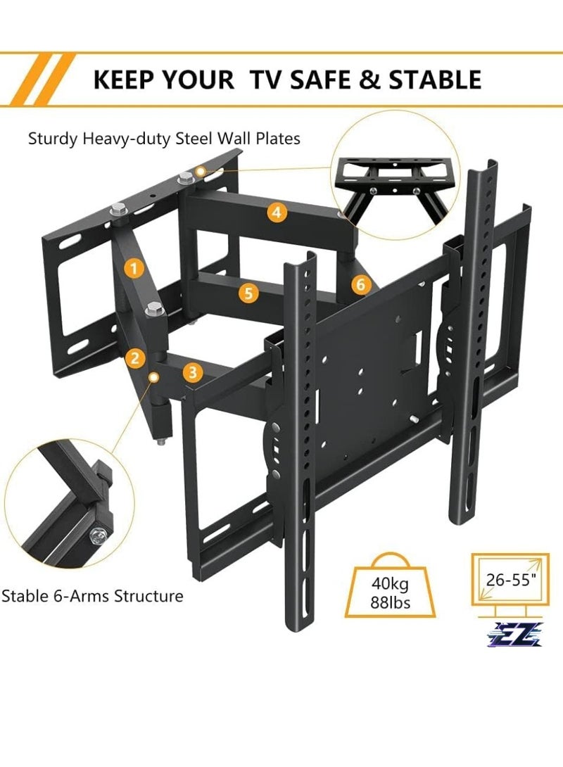 ELTRAZONE TV Stand/Television Stands for 26-75 Inch TV. Wall Mount TV Stand with Rugged Double Arm Bracket, Standard Load-bearing 26"-55", Maximum size 75 inch, Universal TV Stand Holds Up to 40kg - Image 2