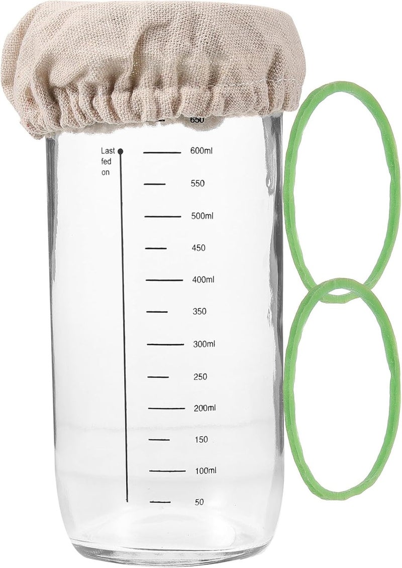 Glass Sealed Jar Sourdough Starter Fermentation Canister 730ml with Lid and Cloth Cover for Bread Baking and Grain Storage - Image 1