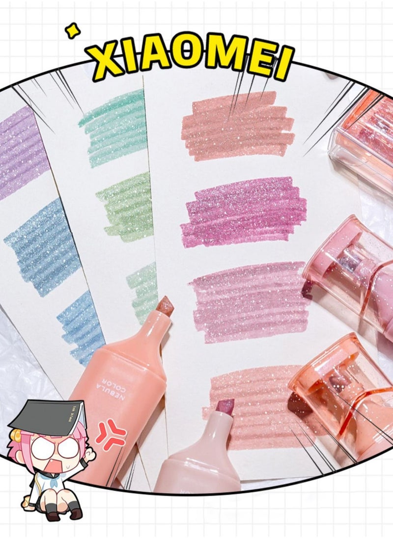 4 Glitter Highlighter Set – Quick-Dry, Smudge-Proof Water-Based Ink for Vibrant Note-Taking, Planners, Journaling & Scrapbooking, Flexible Chisel Tip for Adjustable Line Width, Transparent Cap Design, Perfect for School, Office & Creative Writing