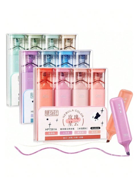 4pcs Glitter Highlighter Set – Quick-Dry, Smudge-Proof Water-Based Ink for Vibrant Note-Taking, Planners, Journaling & Scrapbooking, Flexible Chisel Tip for Adjustable Line Width, Transparent Cap Design, Perfect for School, Office & Creative Writing