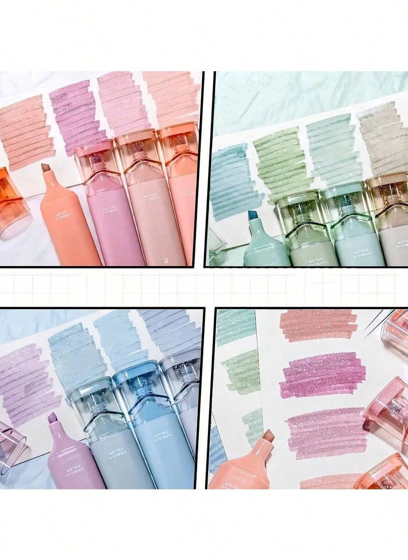 Generic - 4pcs Glitter Highlighter Set – Quick-Dry, Smudge-Proof Water-Based Ink for Vibrant Note-Taking, Planners, Journaling & Scrapbooking, Flexible Chisel Tip for Adjustable Line Width, Transparent Cap Design, Perfect for School, Office & Creative Writing - Image 1