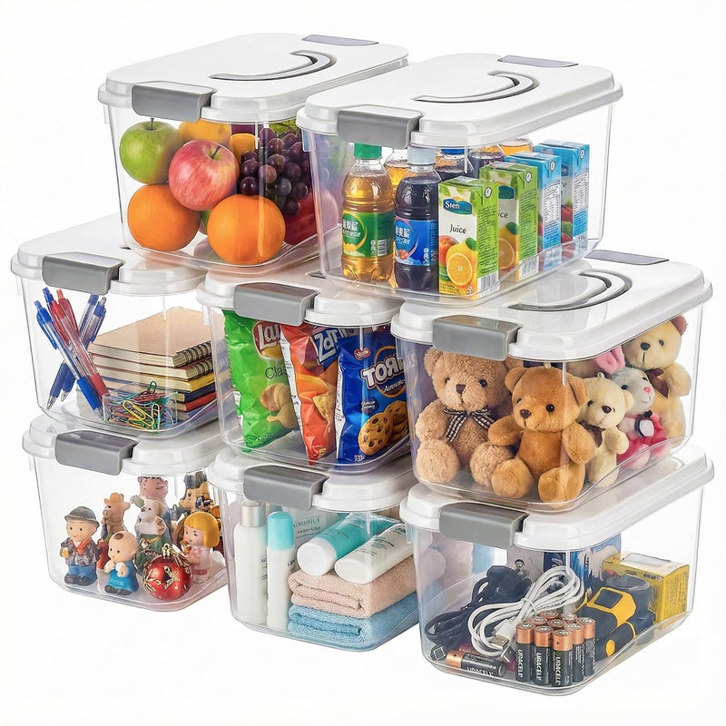 Elsjoy 8 Pack 5.5 Quart Plastic Storage Bins with Lid and Handle, Clear Latch Storage Box Stackable Organizing Bins, Lidded Storage Container for Home, Office - Image 1