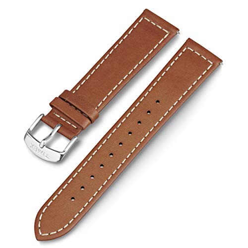 TIMEX تيمكس 20 مم حزام جلد أصلي بلون تان مع إبزيم سيلفرتون - Image 1