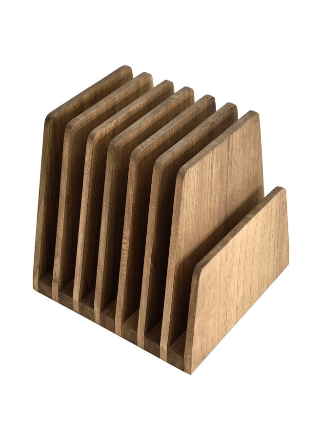 KIRIGEN Wood File Mail Organizer 7 Slots File Paper Holder Desktop Wood Document Letter Holder Organizer for Home Office Brown (7KWJJ-DBR) - Image 1