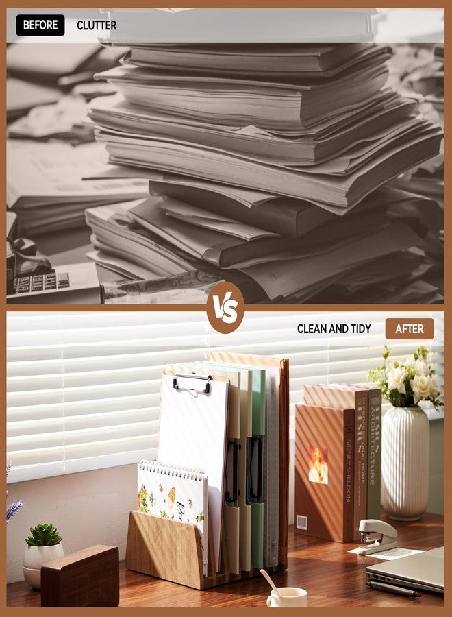 KIRIGEN Wood File Mail Organizer 7 Slots File Paper Holder Desktop Wood Document Letter Holder Organizer for Home Office Brown (7KWJJ-DBR) - Image 3