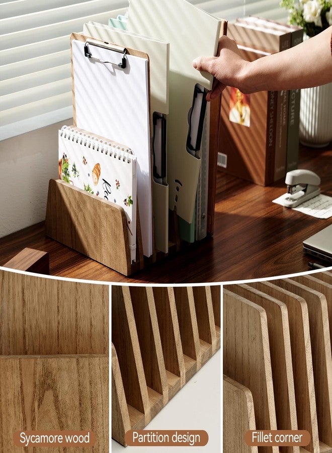 KIRIGEN Wood File Mail Organizer 7 Slots File Paper Holder Desktop Wood Document Letter Holder Organizer for Home Office Brown (7KWJJ-DBR) - Image 4