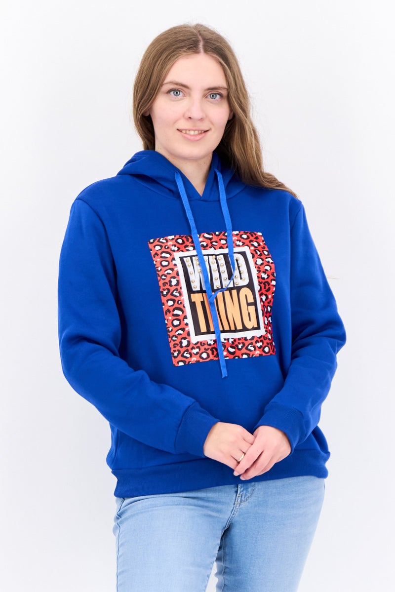 Buzz Women  Graphic Print Long Sleeves Hoodies, Blue Combo - Image 1