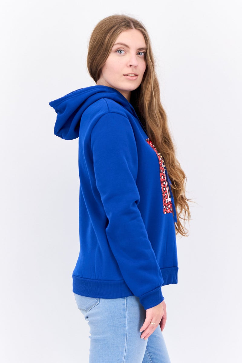 Buzz Women  Graphic Print Long Sleeves Hoodies, Blue Combo - Image 2