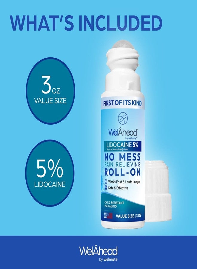 WELMATE - 5% Lidocaine Roll-On (3 oz Value Size) - No Mess Targeted Relief - Topical Anesthetic - Hemorrhoid Relief - Aloe Vera - Fast Acting & Long Lasting - Over-the-Counter Medication - First Aid - Image 2