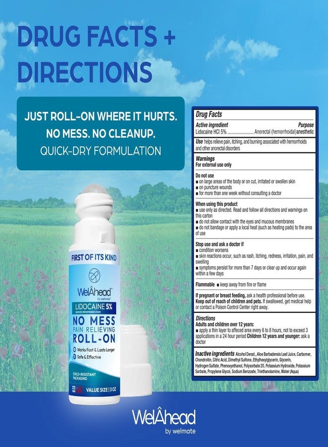 WELMATE - 5% Lidocaine Roll-On (3 oz Value Size) - No Mess Targeted Relief - Topical Anesthetic - Hemorrhoid Relief - Aloe Vera - Fast Acting & Long Lasting - Over-the-Counter Medication - First Aid - Image 3