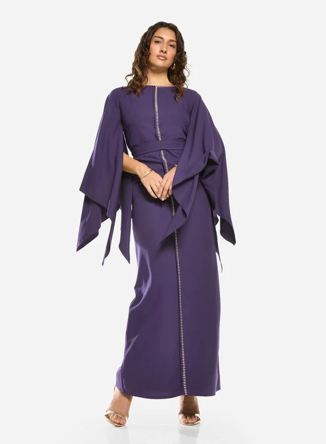 House of Moda Slit Cape Sleeve Tie-Belt Maxi Dress