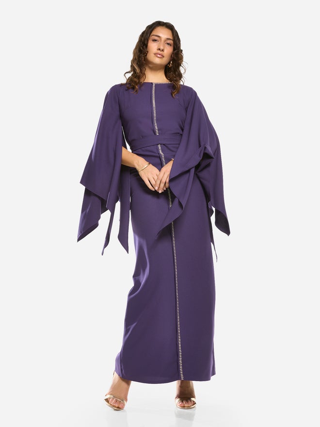 House of Moda Slit Cape Sleeve Tie-Belt Maxi Dress - Image 1
