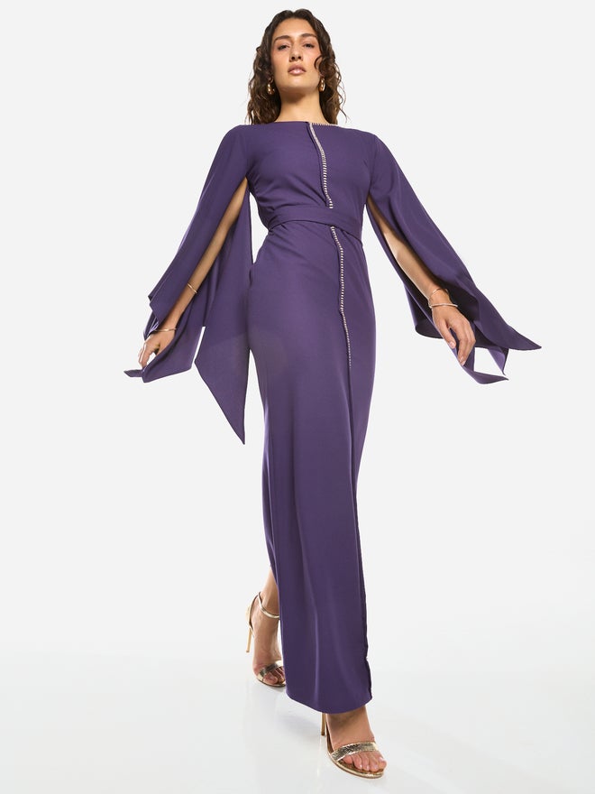 House of Moda Slit Cape Sleeve Tie-Belt Maxi Dress - Image 2