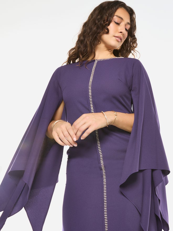 House of Moda Slit Cape Sleeve Tie-Belt Maxi Dress - Image 5