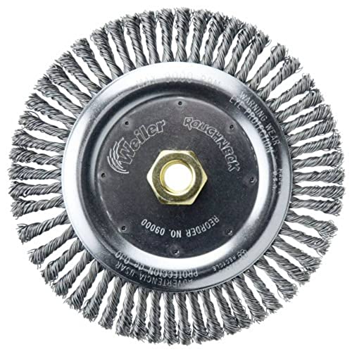 Weiler 09000 Roughneck 7" Root Pass Weld Cleaning Brush, .020" Steel Wire Fill, 5/8"-11 Unc Nut, Made in the USA, 56 Knots - Image 1