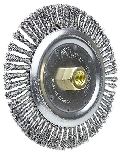 Weiler 09000 Roughneck 7" Root Pass Weld Cleaning Brush, .020" Steel Wire Fill, 5/8"-11 Unc Nut, Made in the USA, 56 Knots - Image 2