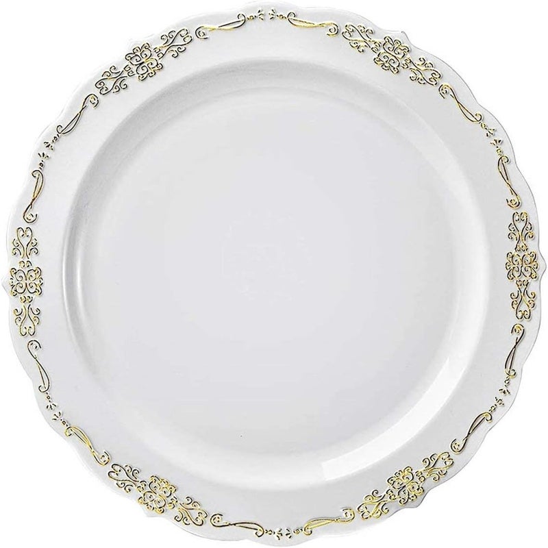 kaya Elegant Clear With Gold Vintage Rim Round Disposable Plastic Salad Plates  75 Packs of 10  Premium Quality  BPAFree Materials Perfect for Any Occasion - Image 1
