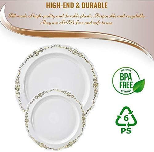 kaya Elegant Clear With Gold Vintage Rim Round Disposable Plastic Salad Plates  75 Packs of 10  Premium Quality  BPAFree Materials Perfect for Any Occasion - Image 4