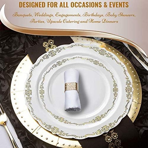 kaya Elegant Clear With Gold Vintage Rim Round Disposable Plastic Salad Plates  75 Packs of 10  Premium Quality  BPAFree Materials Perfect for Any Occasion - Image 5