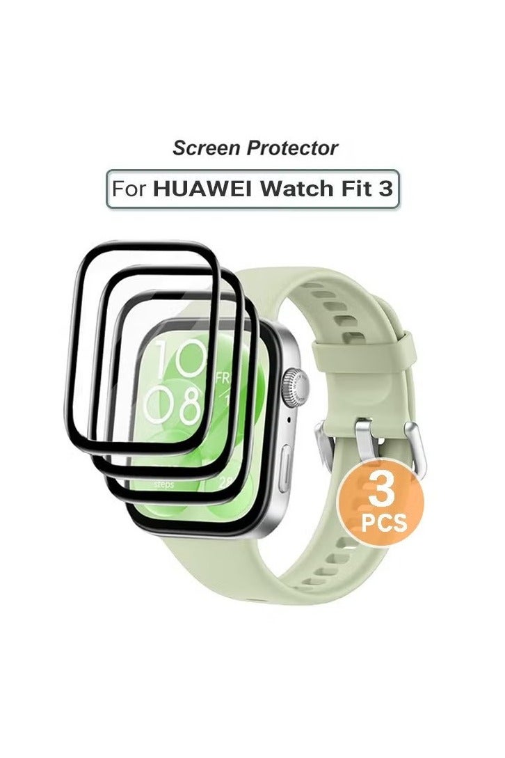 3 Pcs Huawei Watch Fit 3 Screen Protector HD Clear Scratch-Resistant Anti-Bubble Wear-Resistant, 3D Full Screen Coverage Case Curved Edge Screen Protector Black (Cleaning kit included) - Image 1
