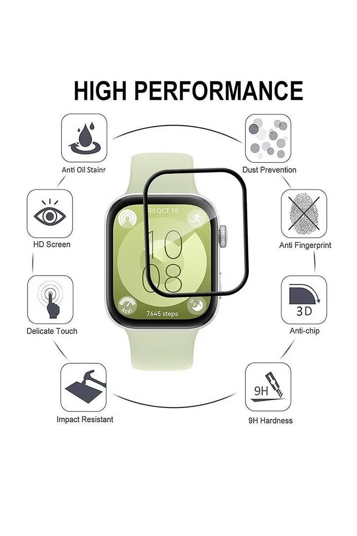 3 Pcs Huawei Watch Fit 3 Screen Protector HD Clear Scratch-Resistant Anti-Bubble Wear-Resistant, 3D Full Screen Coverage Case Curved Edge Screen Protector Black (Cleaning kit included) - Image 3