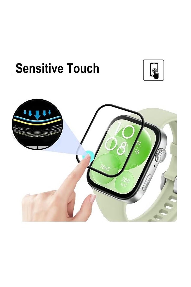 3 Pcs Huawei Watch Fit 3 Screen Protector HD Clear Scratch-Resistant Anti-Bubble Wear-Resistant, 3D Full Screen Coverage Case Curved Edge Screen Protector Black (Cleaning kit included) - Image 5