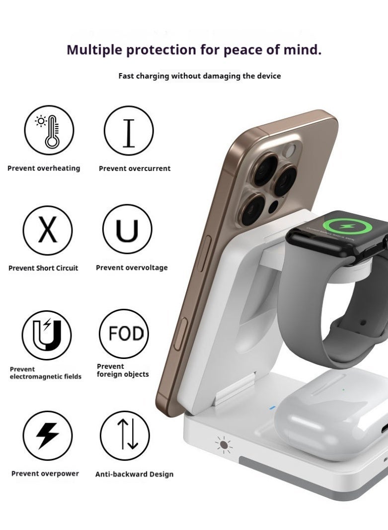 Black-3 in 1 Magnetic Foldable Wireless Charger Station | Fast Charging for iPhone, Apple Watch & AirPods | Portable Travel Design with LED Light - Image 3