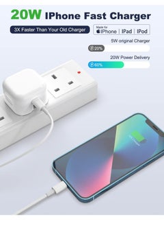 إلترازون شاحن USB C سريع 20 وات لهواتف iPhone 14/14 Plus/14 Pro/14 Pro Max/13 12 11 X XR XS SE 2020 8 7 6 6S Mini، Pad Pro، قابس شحن حائط من النوع C PD، محول طاقة من النوع C في المملكة المتحدة وسلك بطول 5 أقدا  - Image 2