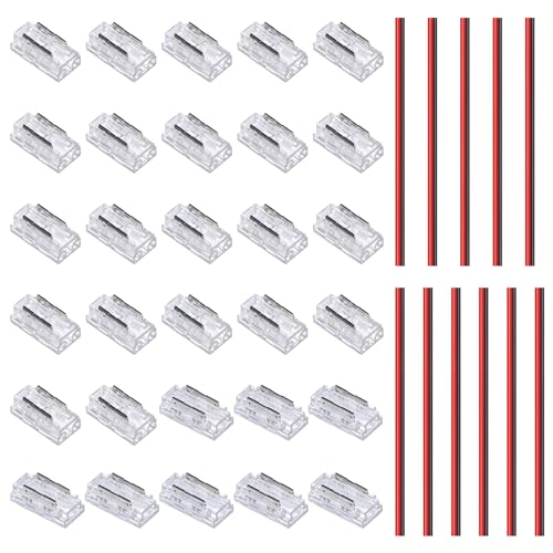 GOMING 5mm/0.2in COB LED Strip Connector Kit 2Pin 22Pcs Strip to Wire Transparent Gapless Connectors 8Pcs Strip to Strip Connectors 11Pcs 15cm/5.9in Extension Wires for 5mm COB LED Strip - Image 1