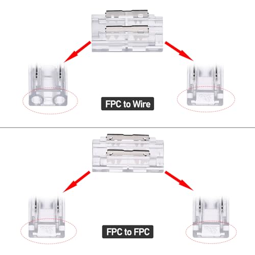 GOMING 5mm/0.2in COB LED Strip Connector Kit 2Pin 22Pcs Strip to Wire Transparent Gapless Connectors 8Pcs Strip to Strip Connectors 11Pcs 15cm/5.9in Extension Wires for 5mm COB LED Strip - Image 3