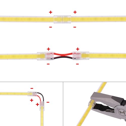 GOMING 5mm/0.2in COB LED Strip Connector Kit 2Pin 22Pcs Strip to Wire Transparent Gapless Connectors 8Pcs Strip to Strip Connectors 11Pcs 15cm/5.9in Extension Wires for 5mm COB LED Strip - Image 4