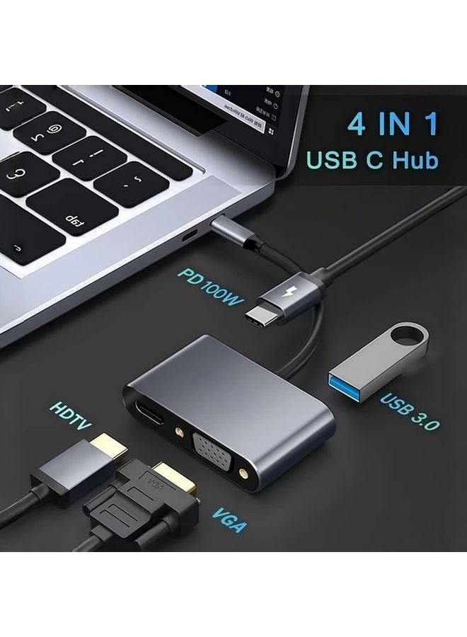 محول USB-C رباعي 1 في 4 بشاشتين مزدوجتين بدقة 4K VGA 1080P ومنفذ USB 3.0 وشاحن PD 100W ومحطة إرساء Type-C - Image 3